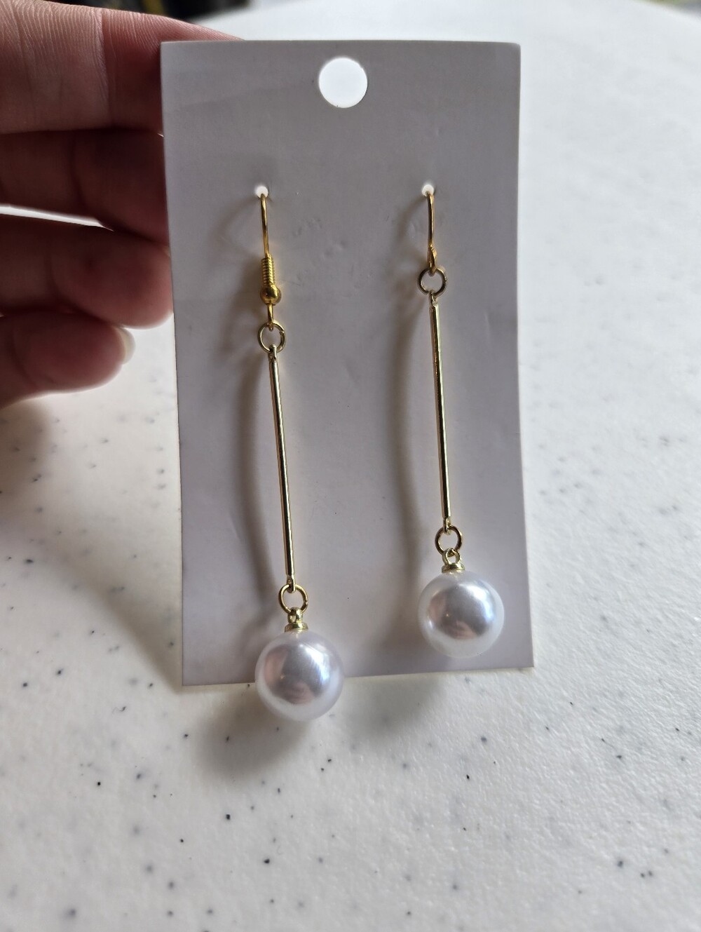 Gold Drop Pearl Dangle Earrings New